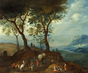 Paysage avec des paysans